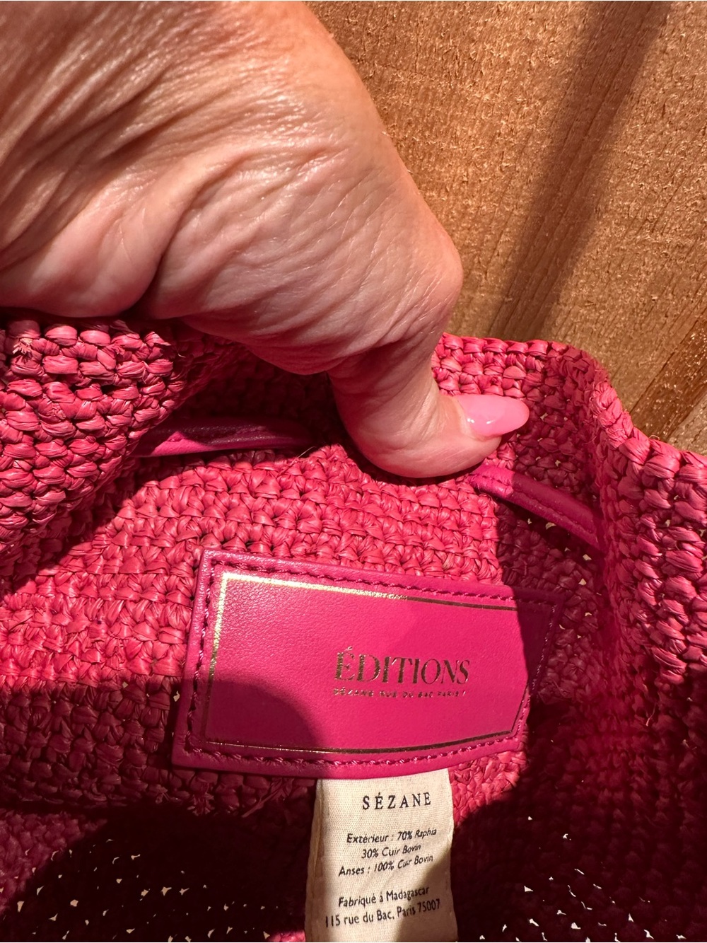 Sezane Mini Zelie Fuchsia Raffia Crossbody Bucket Bag - Picture 6 of 8